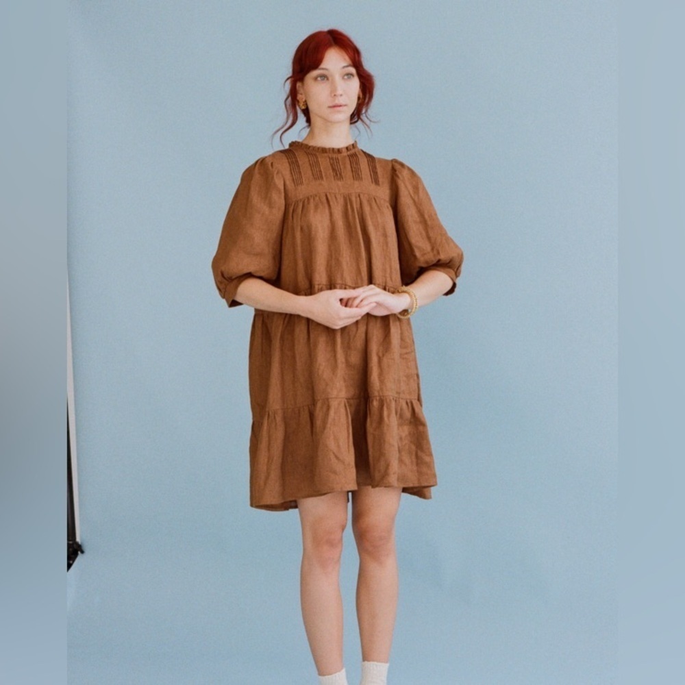 Wellington Factory Harriett Dress Small Babydoll Puff Sleeve Cotton Tiered Dress - Picture 3 of 6